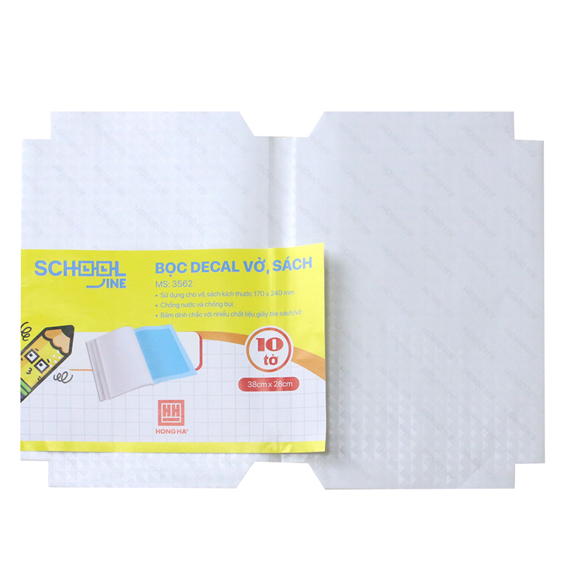 Bọc decal Hồng Hà  vở ô ly, sách bài tập ( 280x380mm ) (10 chiếc/tập) - 3562
