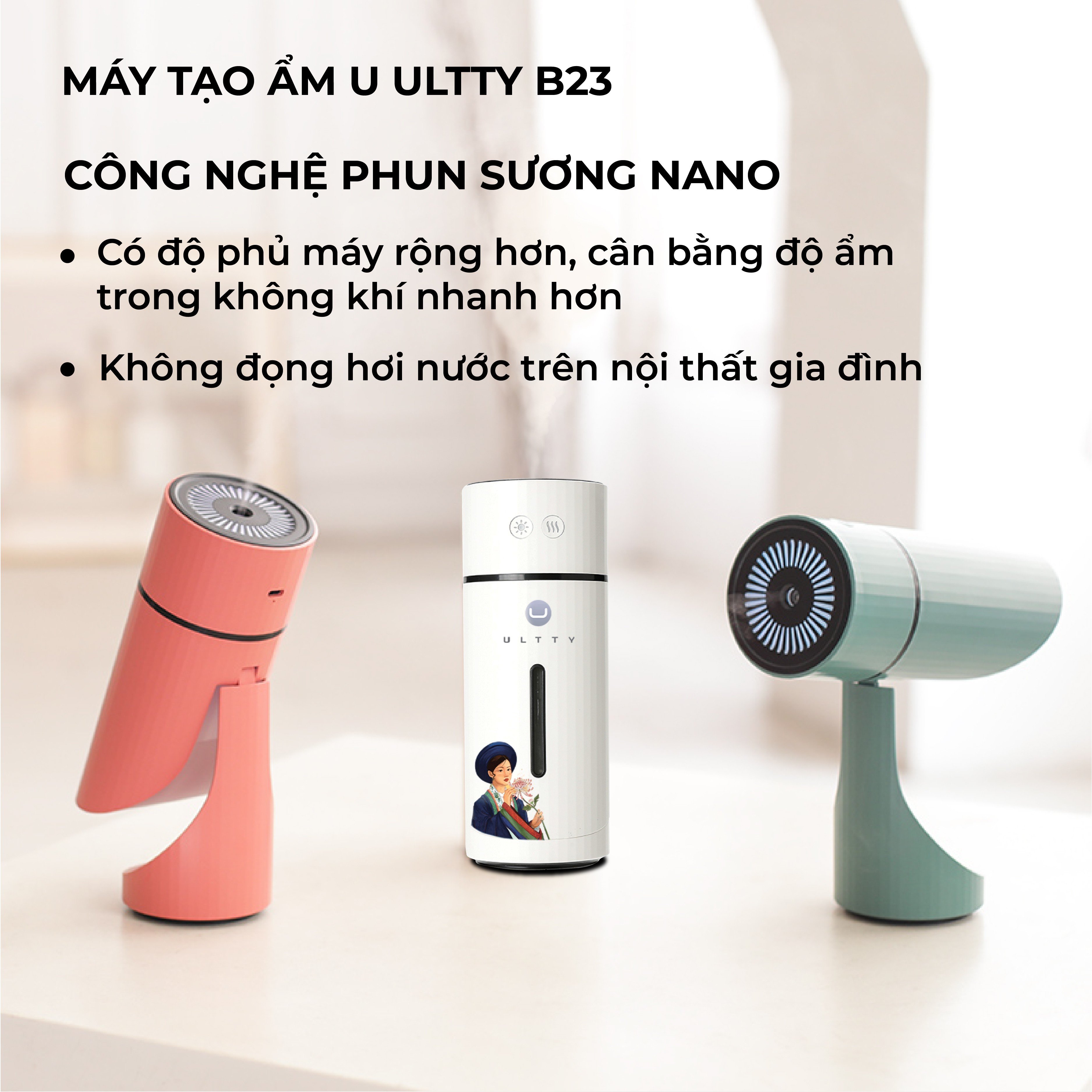 Máy tạo ẩm ULTTY B23 nhỏ gọn thích hợp để ô tô, văn phòng, phòng ngủ, tạo ẩm và làm đèn trang trí. HÀNG CHÍNH HÃNG BH 18 tháng