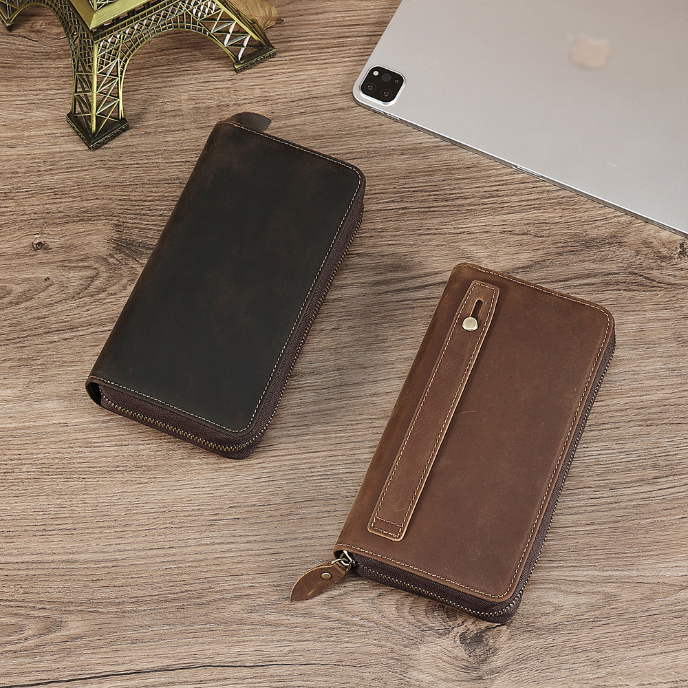 Ví Bóp Dài Chất Liệu Da Ngựa Khoá Kéo CRAZY HORSE Leather cao cấp (RFID, NFC)