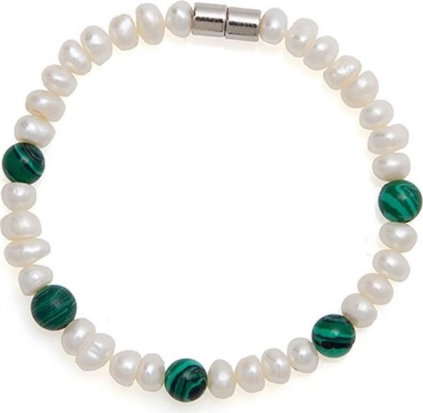 Lắc Tay Ngọc Trai Trắng Đá Malachite Tự Nhiên 8mm