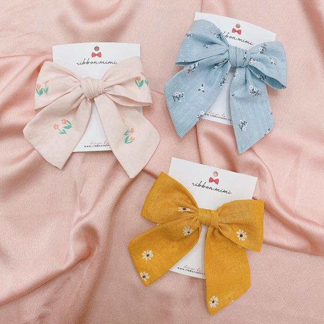 Kẹp Tóc Nơ Vải Hoa Nhí Handmade Cao Cấp Ribbon.mimi Cream cột / kẹp