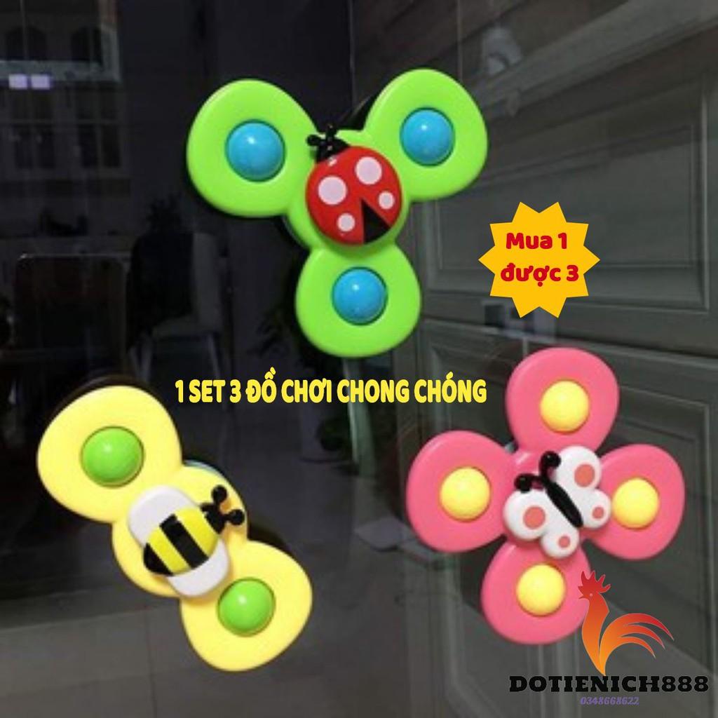 Set 3 đồ chơi con quay spinner hình côn trùng vui nhộn cho bé, bộ 3 chong chóng dính tường cho bé