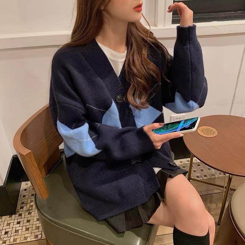 MS734 Áo khoác cardigan len hình trám cổ tim Hàn Quốc