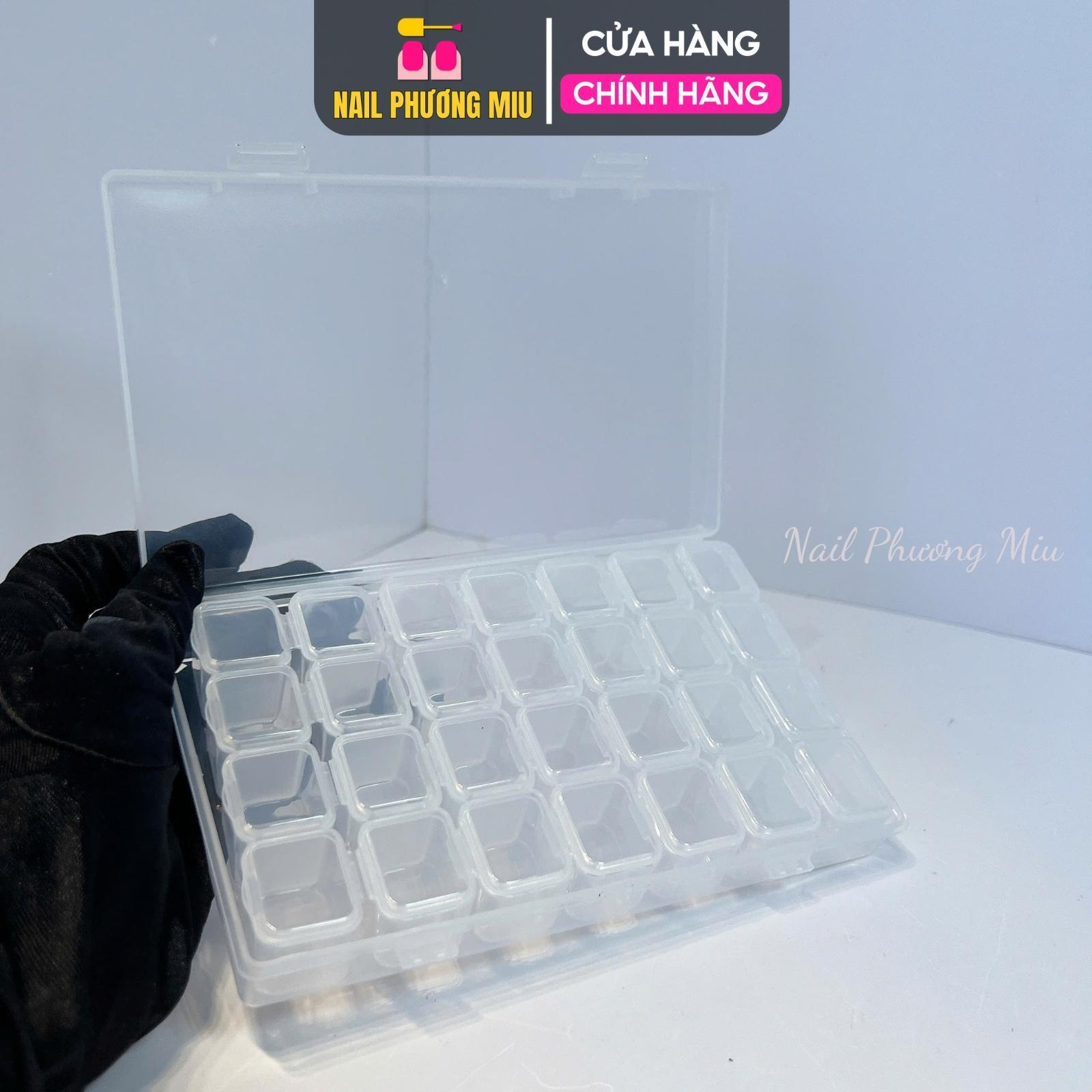 Khay Nhựa Trong 28 Ô Đựng Charm Bông Đá Có Nắp Riêng Từng Ngăn Làm Nail, Hộp Nhựa Pvc Plastic 28 Ngăn Dẻo Không Bể Vỡ Khi Rớt, Chống Bụi