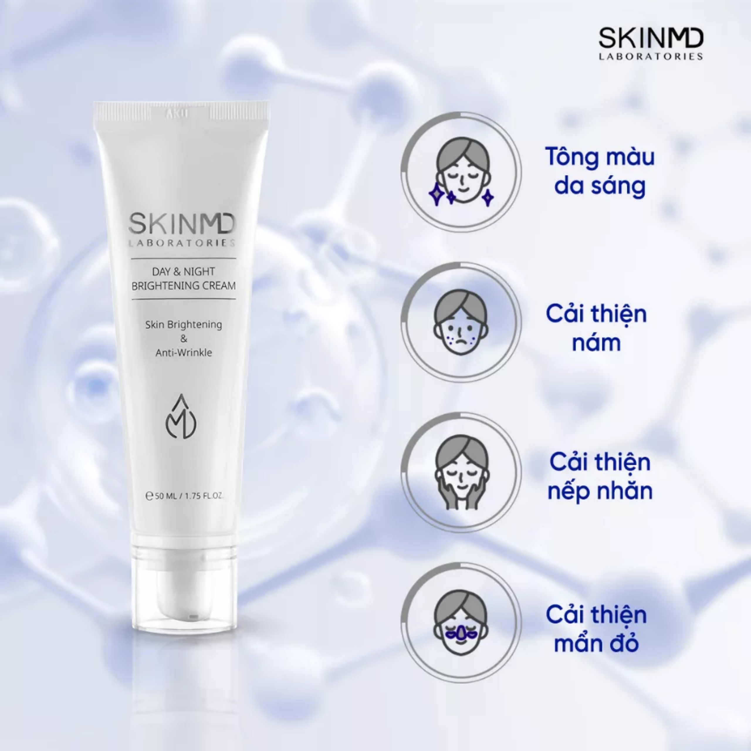 Ộ đôi chống nắng mờ nám BIHAKU SUNSCREEN CARE SPF50+ PA++++ 35g và SKINMD DAY & NIGHT BRIGHTENING CREAM 50g giúp làm mờ nếp nhăn sáng da