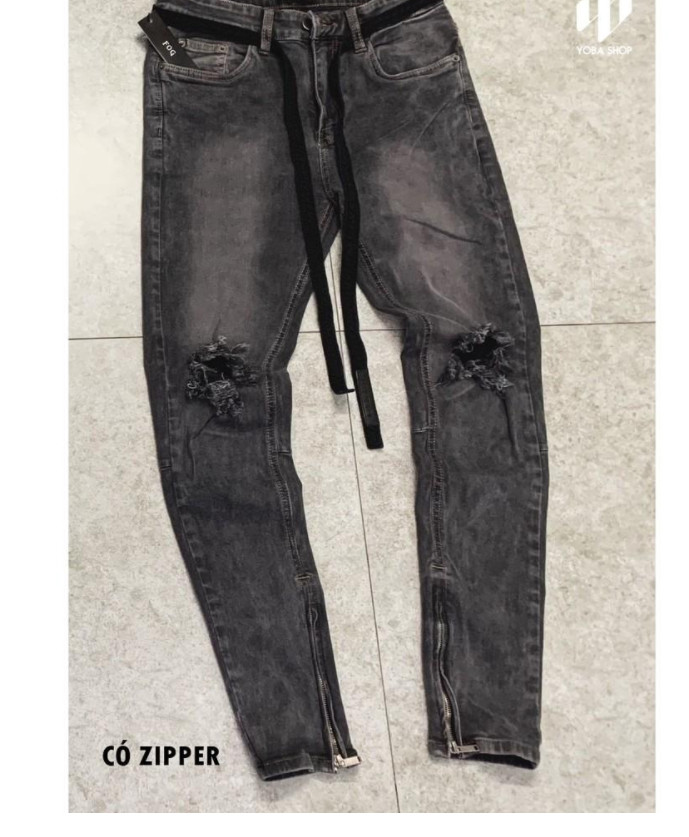 QUẦN JEANS NAM XÁM ĐẬM RÁCH GỐI ZIPPER SIÊU ĐẸP (ảnh thật 100% tự chụp