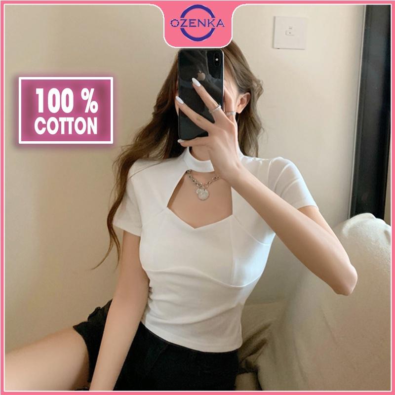 Áo croptop kiểu Hàn Quốc tay ngắn ôm nữ, áo thun crt ngắn mặc đi học đi chơi chất thun gân cotton 100% đen trắng