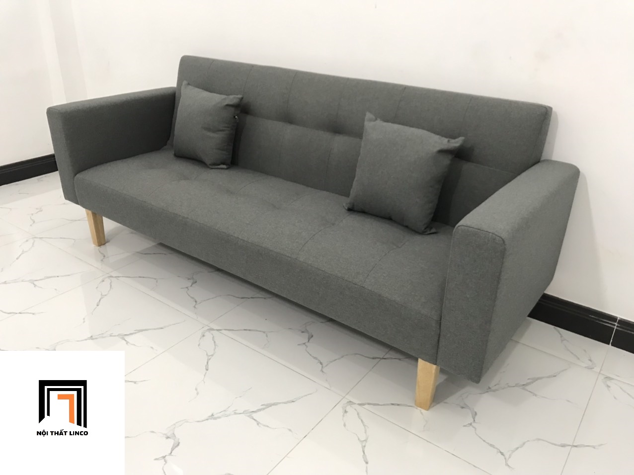 Ghế sofa bed giường nằm TV xám đậm vải bố