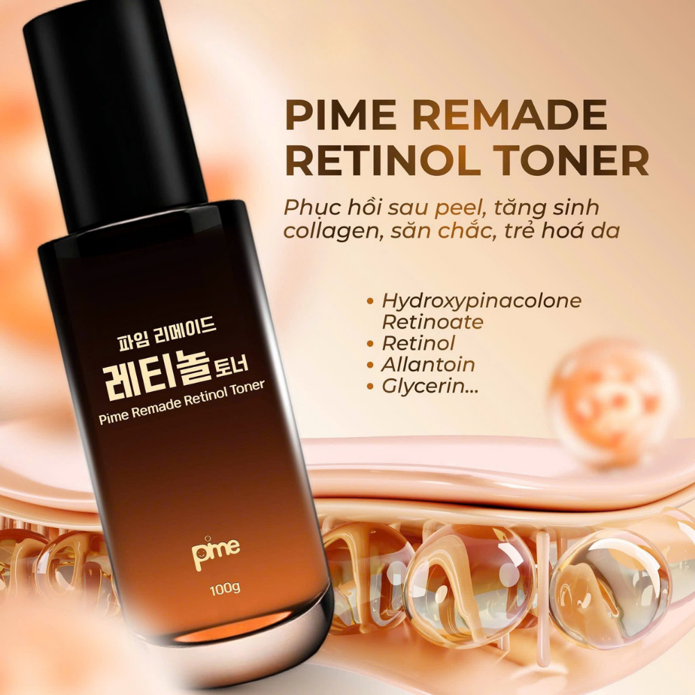 Nước hoa hồng Pime Remade Retinol Toner hỗ trợ phục hồi, cấp ẩm, tăng sinh collagen, làm mịn da 100g