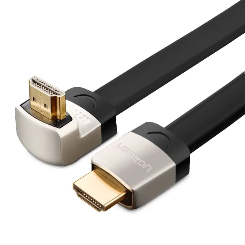 Cáp tín hiệu HDMI dẹt bẻ gốc 90 độ dài 1M dây cáp màu đen đầu màu xám UGREEN 10281hd122 Hàng chính hãng