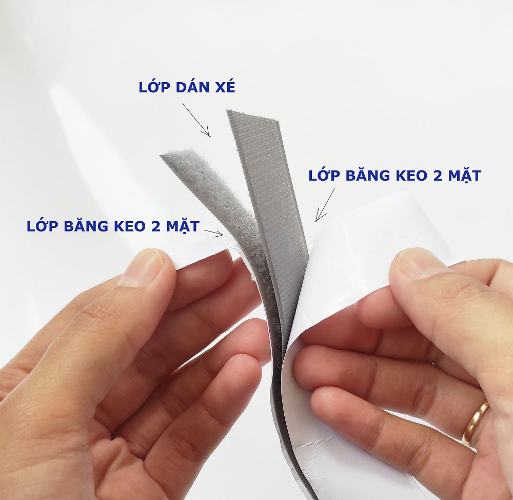 Băng gai dán xé, băng dán xé velcro tape có lớp băng keo 2 mặt-màu xám