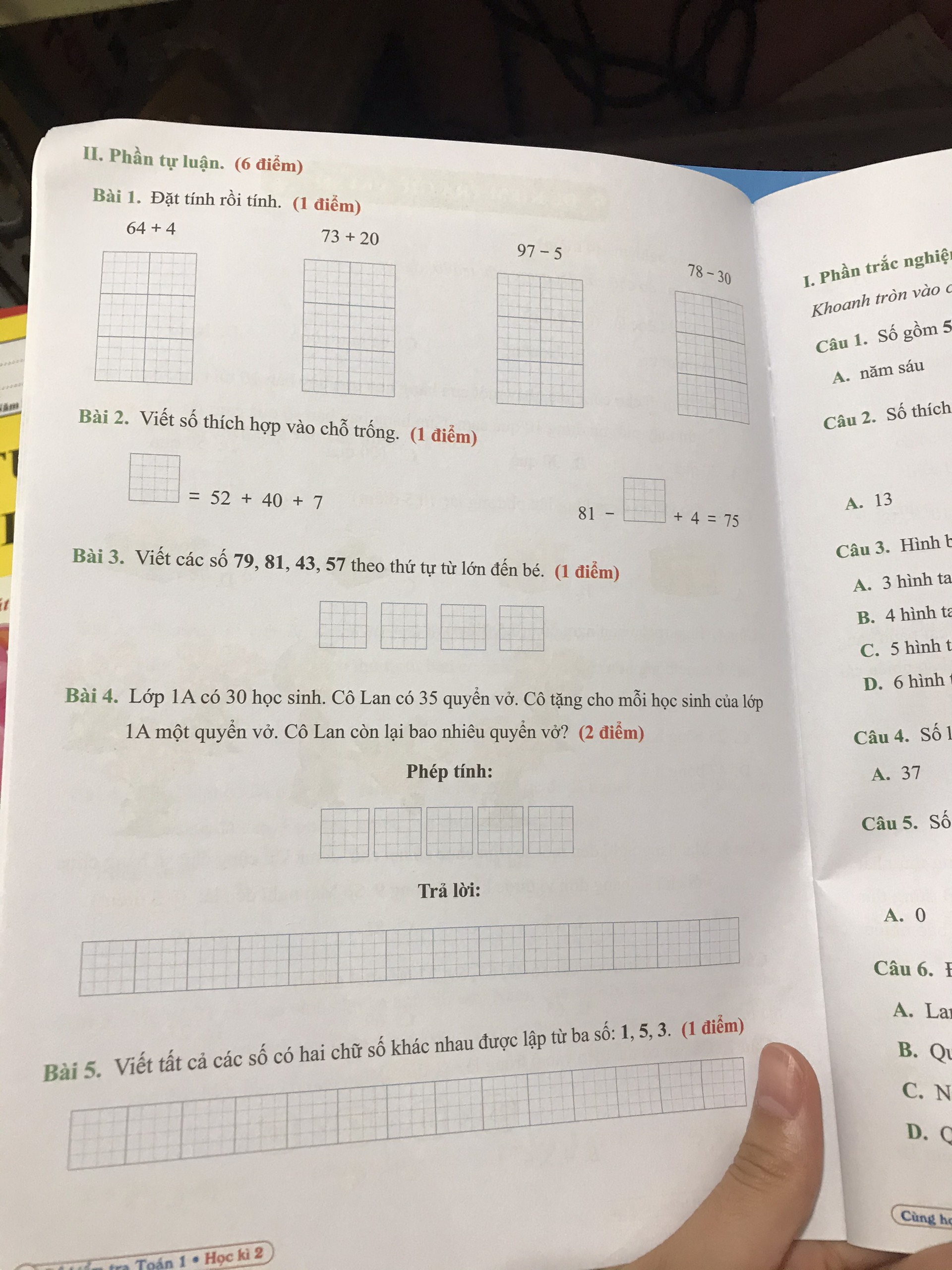 Đề kiểm tra Toán 1 học kì 2