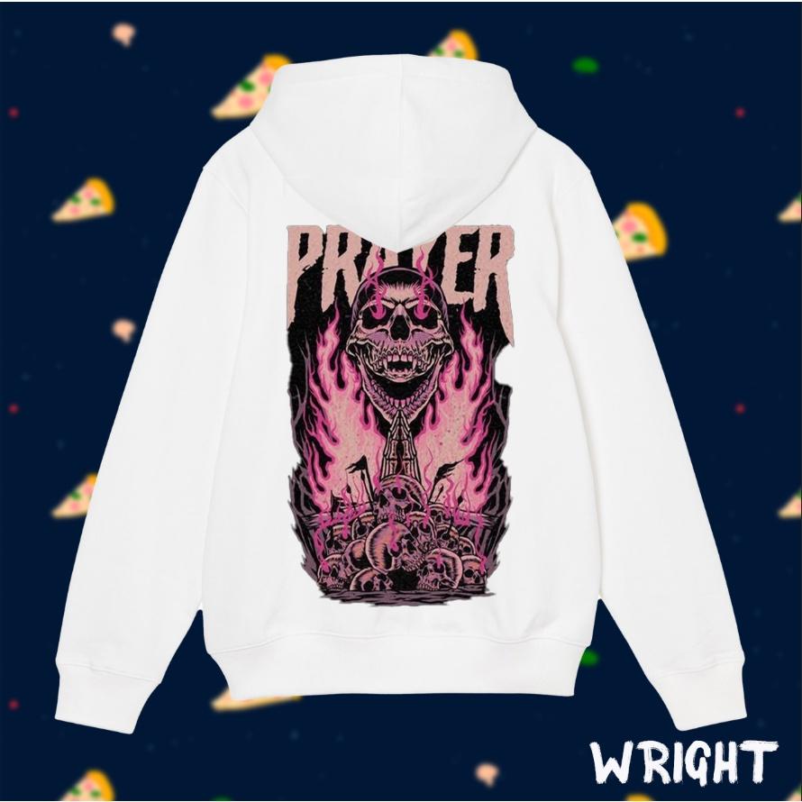 Áo hoodie nam Wright đầu lâu lửa Prayer streetwear 2021