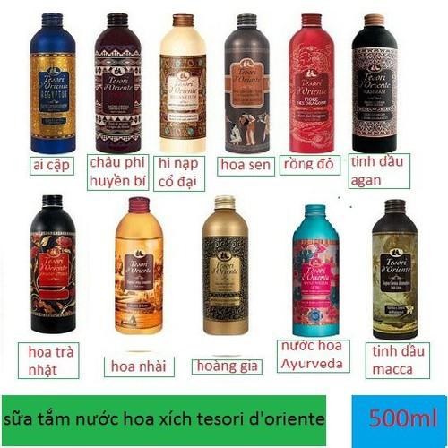 Sữa tắm Tesori hương nước hoa dưỡng ẩm, mềm da Ý 500ml + Kèm vòi