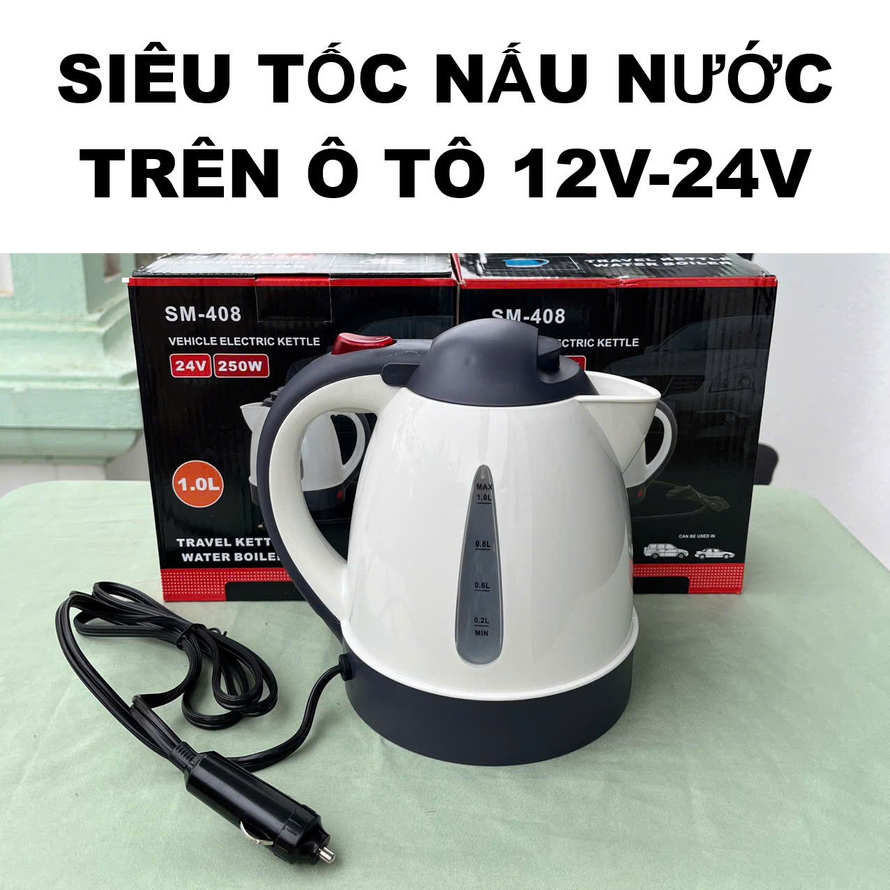 Bình Đun Nước Sôi Trên Ô TÔ 12V-24V Loại Xịn – Pha Mì, Pha Cà Phê, Trà Mọi Lúc Mọi Nơi, ĐÈN TRANG TRÍ , ĐỒNG HỒ TREO TƯỜNG