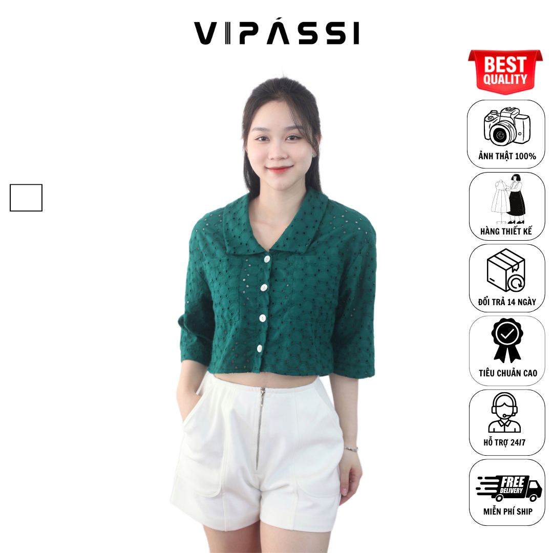 VIPÁSSI Quần Short Nữ Chữ A 2 Lớp Cotton Trắng Hai Túi Lớn Dây Kéo Sắt