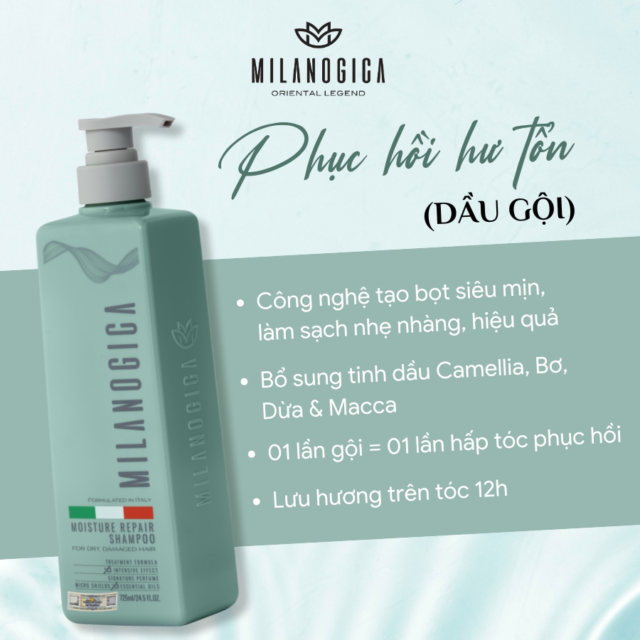 Dầu Gội/ Dầu Xả hương nước hoa Milanogica 725ml Phục hồi hư tổn, Giảm gàu sạch ngứa da đầu sạch bã nhờn