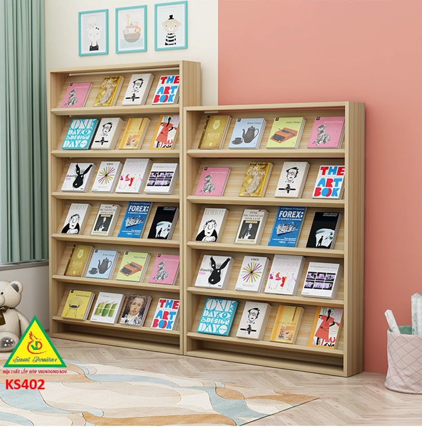 Kệ sách gỗ MDF, Kệ đựng sách báo, Kệ sách ở trường KS402 - NỘI THẤT LẮP RÁP VIENDONGADV