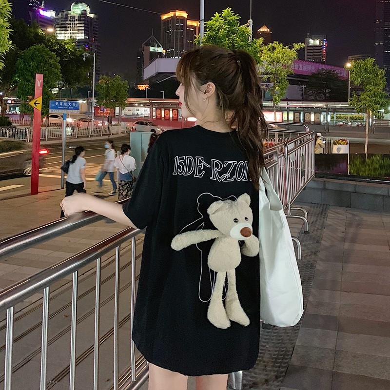 "Siêu hot" Áo phông thời trang kèm gấu bông đính sau lưng - vải cotton