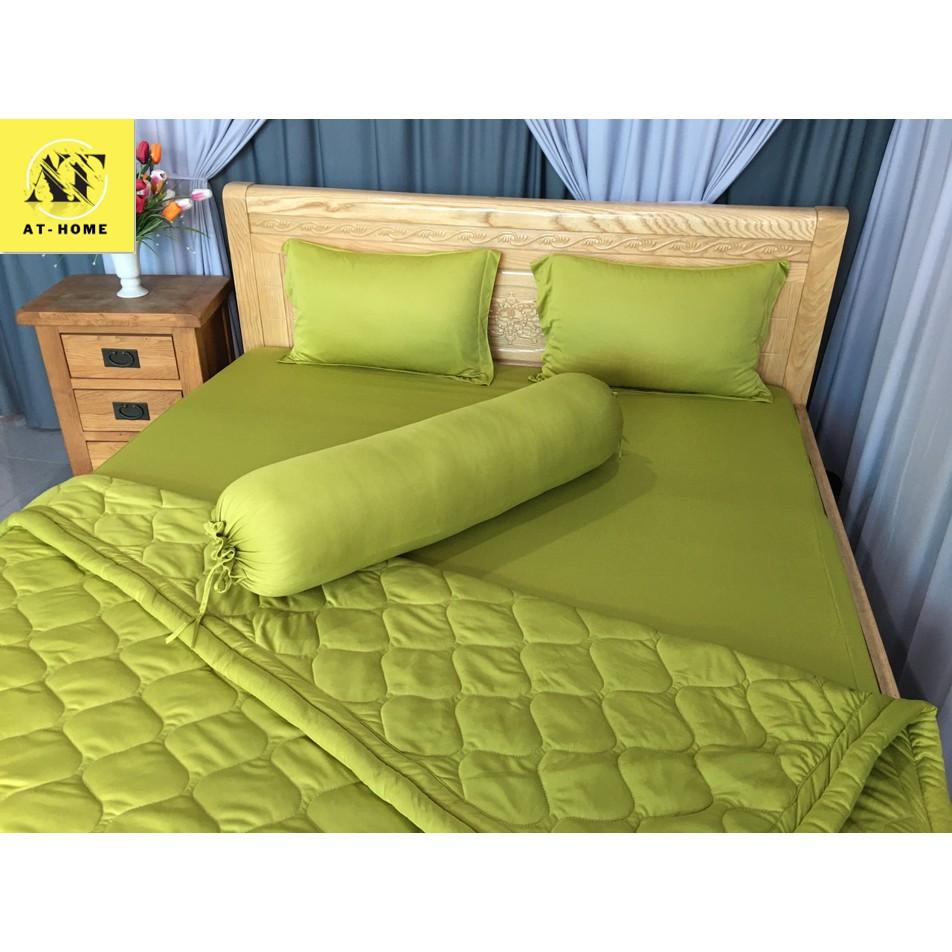 Bộ 4 Món Ga Gối Thun Lạnh Thun Mát Mềm Cao Cấp LAN PHAM BEDDING - Màu Xanh Rau Má