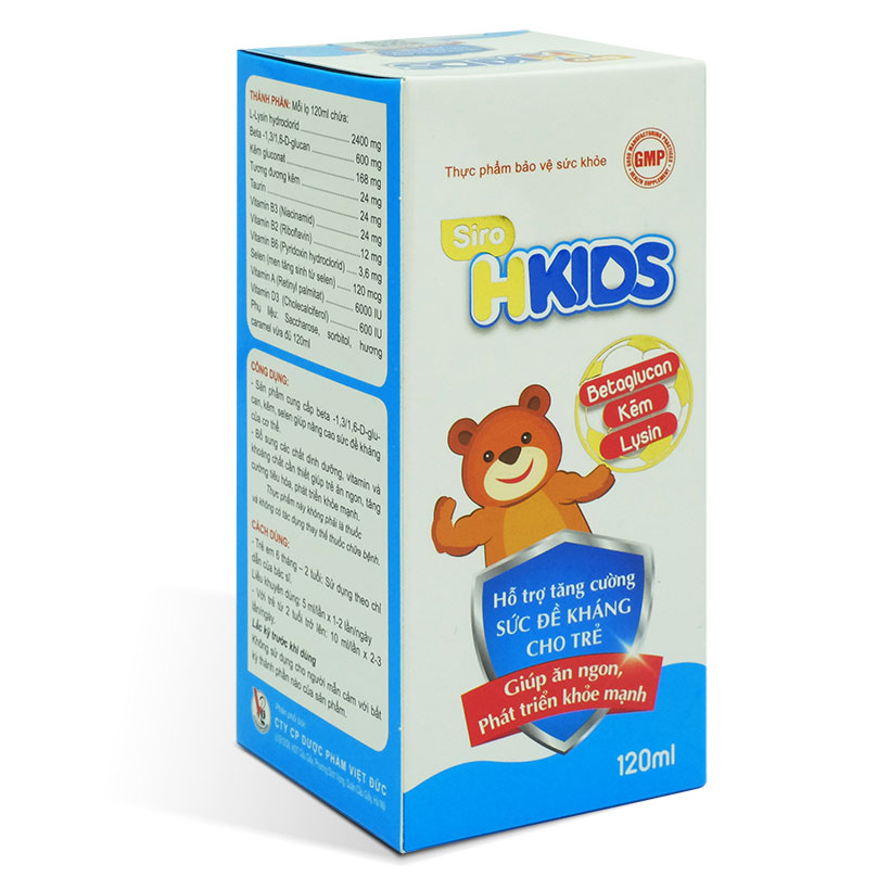 Thực phẩm bảo vệ sức khỏe Siro Hkids, hỗ trợ tiêu hóa và tăng sức đề kháng cho trẻ, lọ 120ml