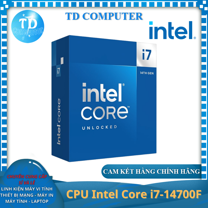 CPU Intel Core i7 14700F 5.4GHz (Socket 1700, 20 Nhân 28 Luồng 33MB 65W) - Hàng chính hãng (NEW BOX)