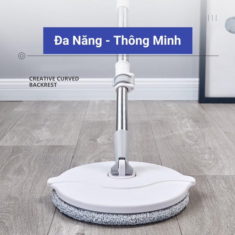 Bộ Lau Nhà K8 Thông Minh Có Thùng Vắt Xoay Tròn Nhựa PP, Cán Inox Dài 134cm, Miếng lau 25cm