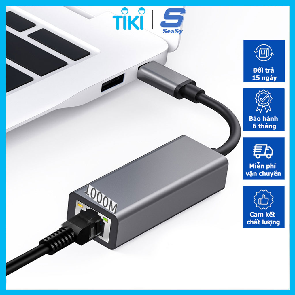 Hub Chuyển Đổi USB TypeC Ra Cổng Mạng Lan RJ45 1000Mbps/Gigabit Ethernet SeaSy SS88, Cổng Chuyển Đổi TypeC To Cổng Lan, Tích Hợp 3 Cổng USB 3.0, Tốc Độ Truyền 1000Mbps, Dùng Cho Macbook/Laptop/PC/Điện Thoại – Hàng Chính Hãng