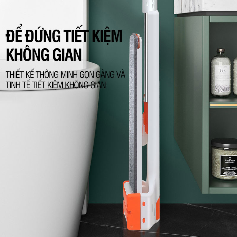 Cây lau nhà tự vắt Kitimop-White bàn lau lớn 42cm, con lăn trợ lực, tích hợp gạt nước, cán dài 135cm, 2 bông lau