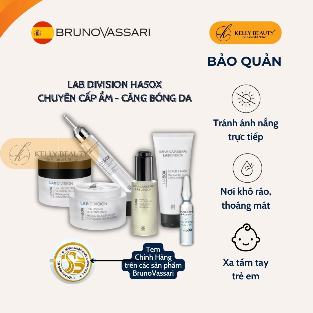 Huyết Thanh Căng Bóng Da Bruno Vassari HA50X 4D Hyaluronic Acid + B5 - Cấp Ẩm Đa Tầng, Săn Chắc Da - Kelly Beauty