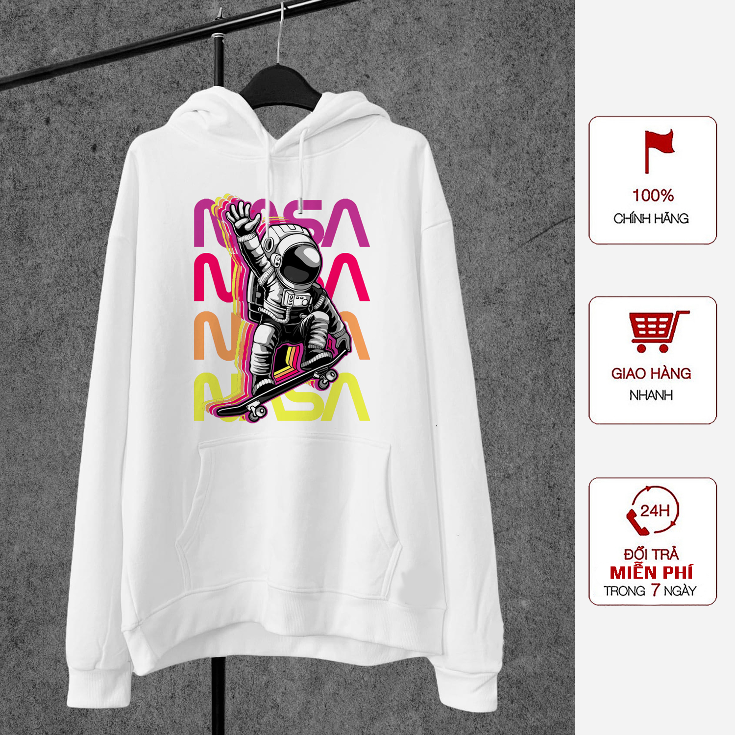 Hoodie nam nữ unisex Winbeen in hình NASA hot trend áo khoác vải nỉ dầy mũ trùm to dáng rộng