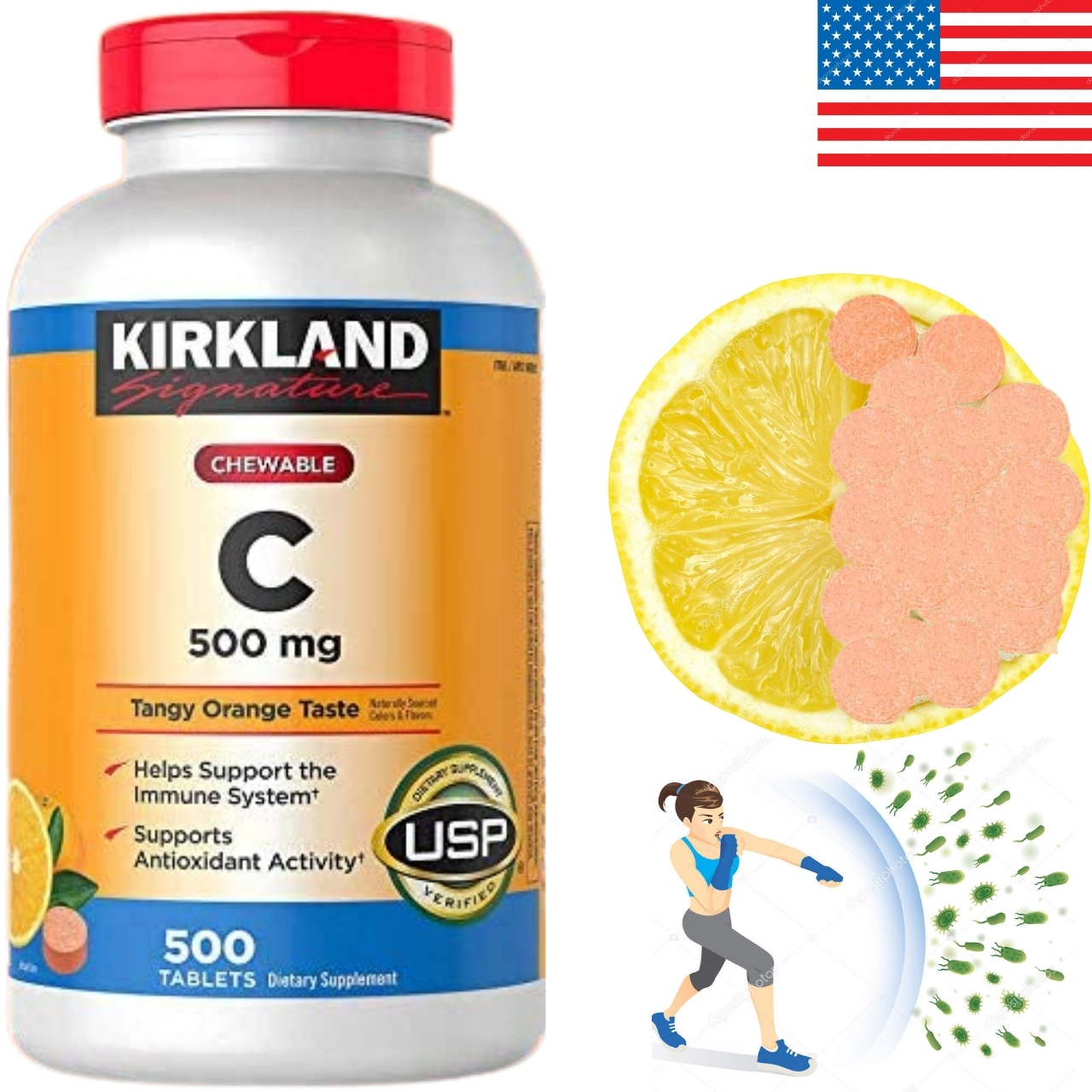 Vitamin C Kirkland Signature Mỹ tăng sức đề kháng, thức đẩy sẩn xuất collagen tự nhiện, sáng da, nhanh lành bệnh - Massel Official