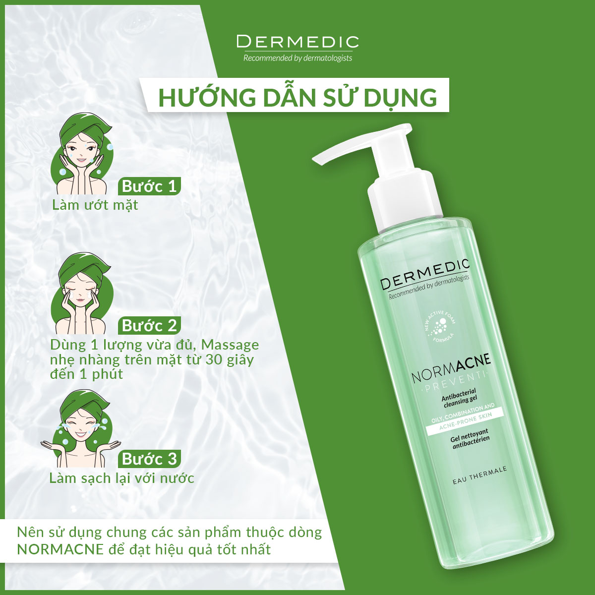Sữa rửa mặt dạng gel hỗ trợ làm sạch dành cho da dầu da mụn Dermedic Normacne Antibacterial Cleansing Gel 500ml