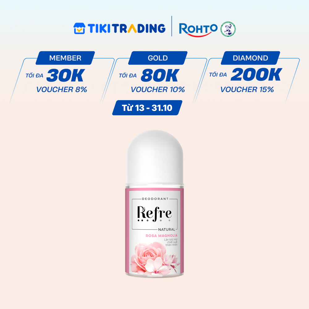 Lăn khử mùi chiết xuất thiên nhiên Refre Natural Rosa Magnolia  Hồng Mộc Lan 40ml
