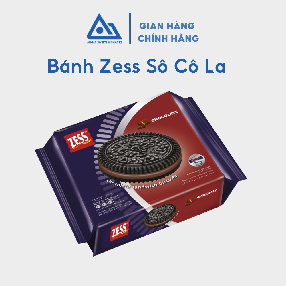 Hộp bánh ZESS Vàng 264.6g ăn vặt gồm set 2 hộp quy kem hương chocolate và vani An Gia Sweets &amp; Snacks