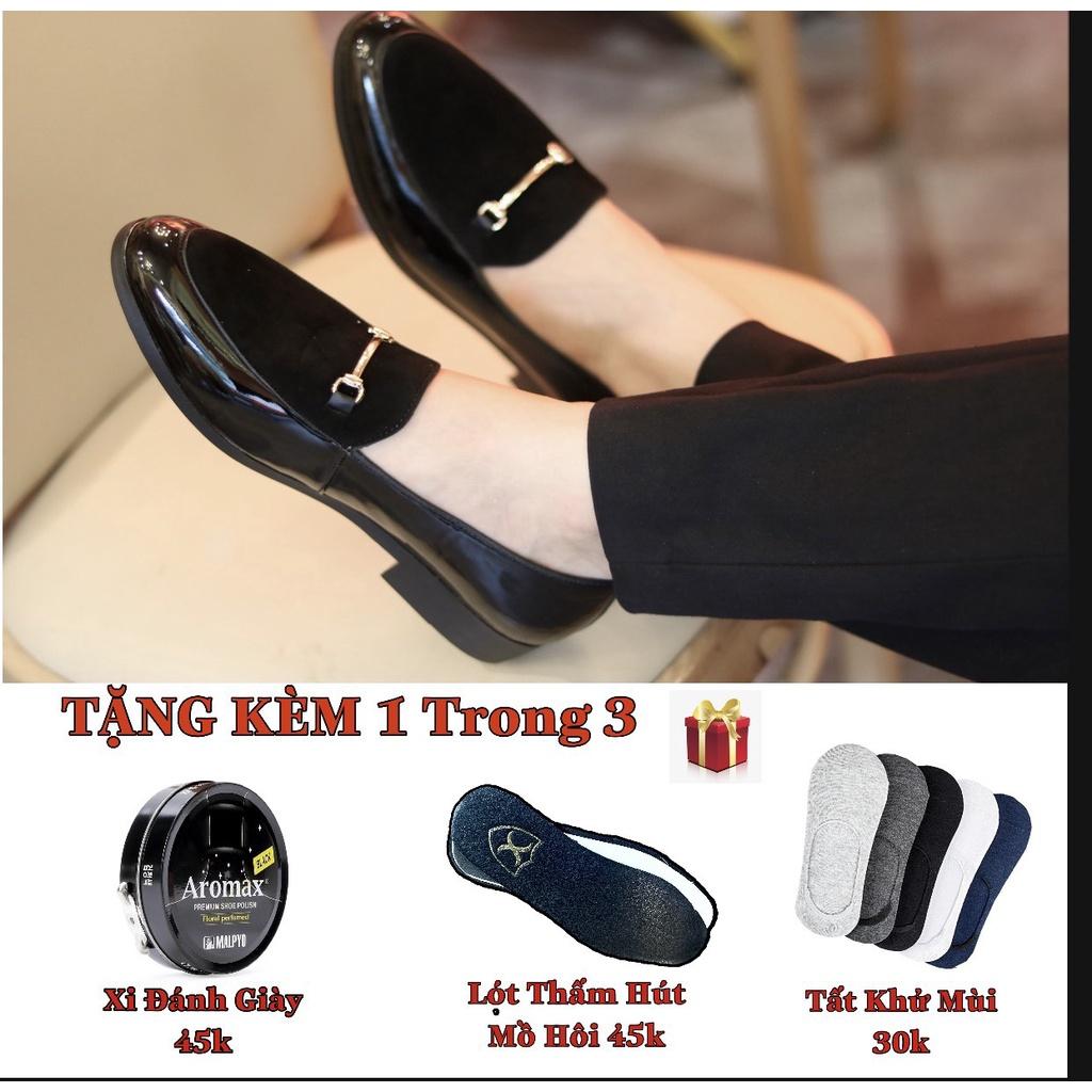 Giày Da Nam Giá Rẻ Da Lộn Kết Hợp Đai Vàng Sang Trọng Mã L190