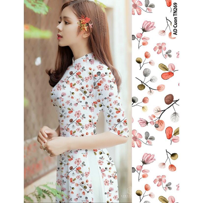 Bộ áo dài truyền thống may sẵn họa tiết bóng hồng