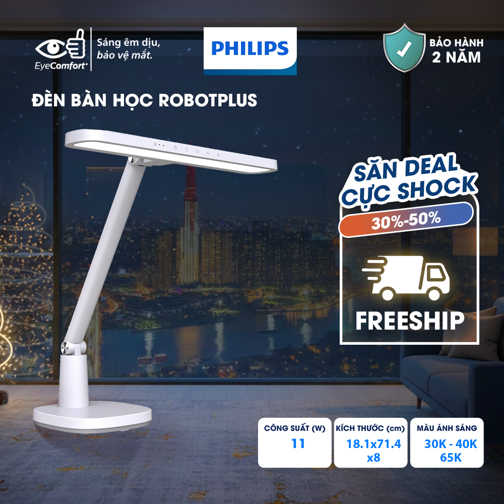 Đèn bàn học Philips GESTURE - Đổi màu và điều chỉnh độ sáng - Công suất 11W - Bảo vệ mắt vượt trội
