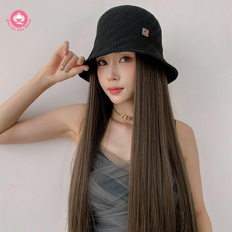 Mũ nón tóc giả CAO CẤP, mũ tai bèo kèm tóc thẳng dài tự nhiên, không bóng tặng lưới tóc
