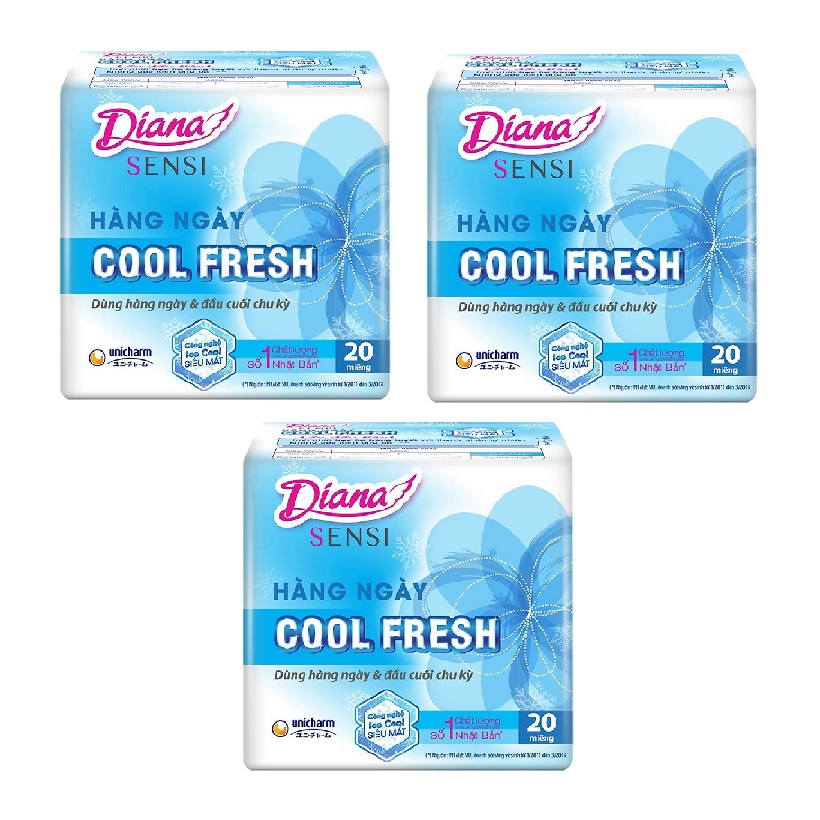 Combo 3 Băng vệ sinh Diana Hàng ngày Sensi Cool Fresh 20 miếng