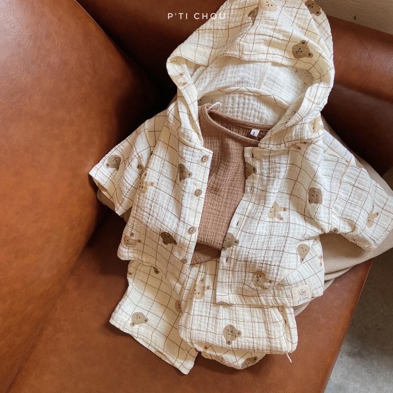 Áo khoác muslin Gấu Thỏ cho bé P'ti chou ( Rabbit cardigan