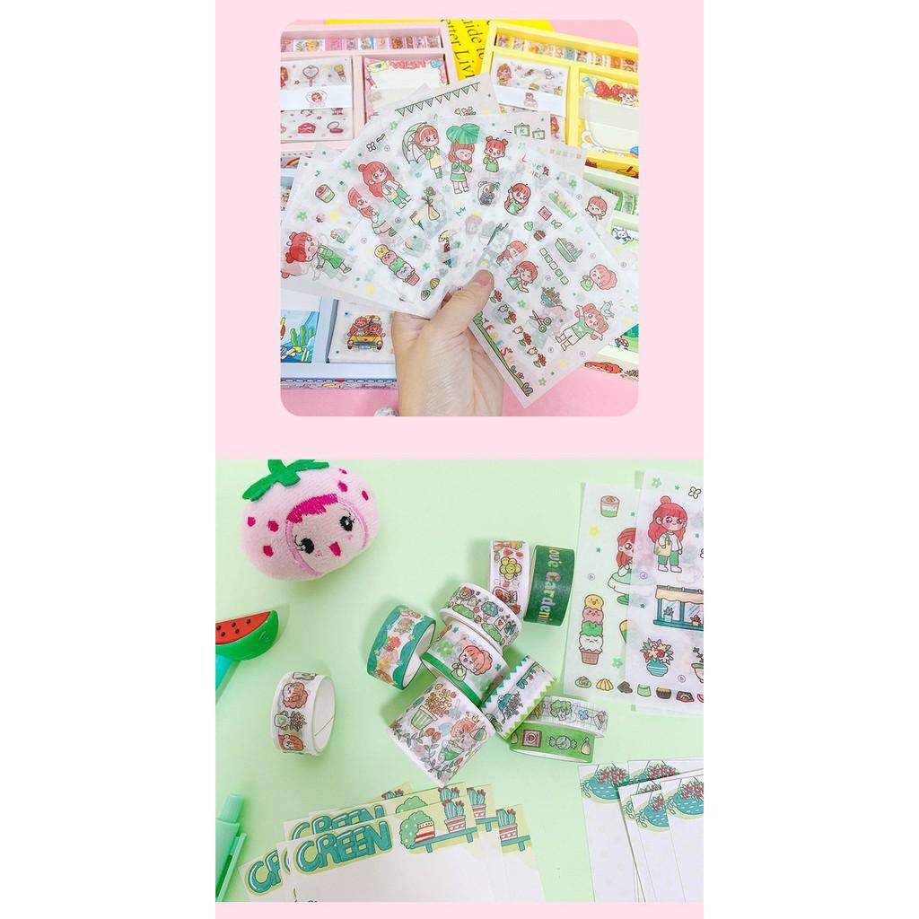 Set Hộp Washi Tape + Sticker + Giấy Note Siêu Cute