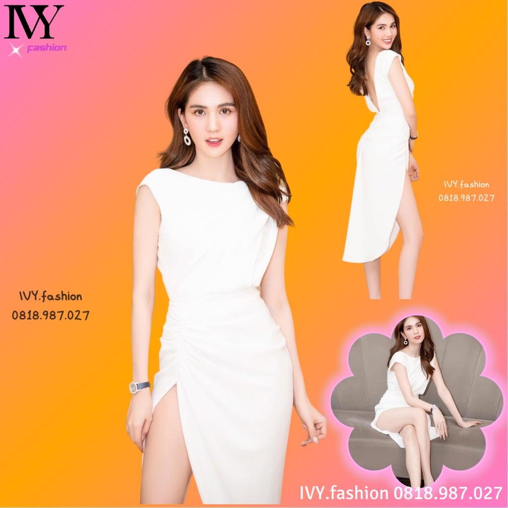 Đầm váy ôm body tay con hở lưng cotton co dãn cao cấp xẻ đùi trắng đi biển dự tiệc dạ hội bigsize