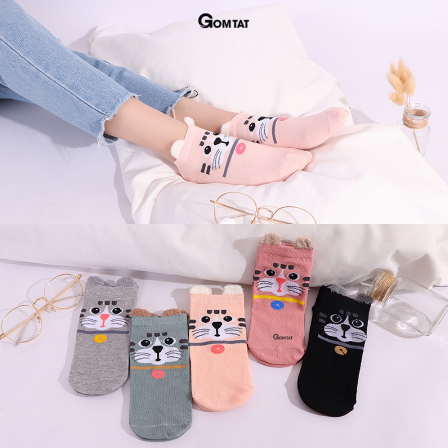 Set 5 Đôi Tất Nữ Cổ Ngắn GOMTAT Chất Liệu Cotton Hình Tai Gấu Dễ Thương Nhiều Màu Phong Cách Hàn Quốc - LISU-TAIGAU-03