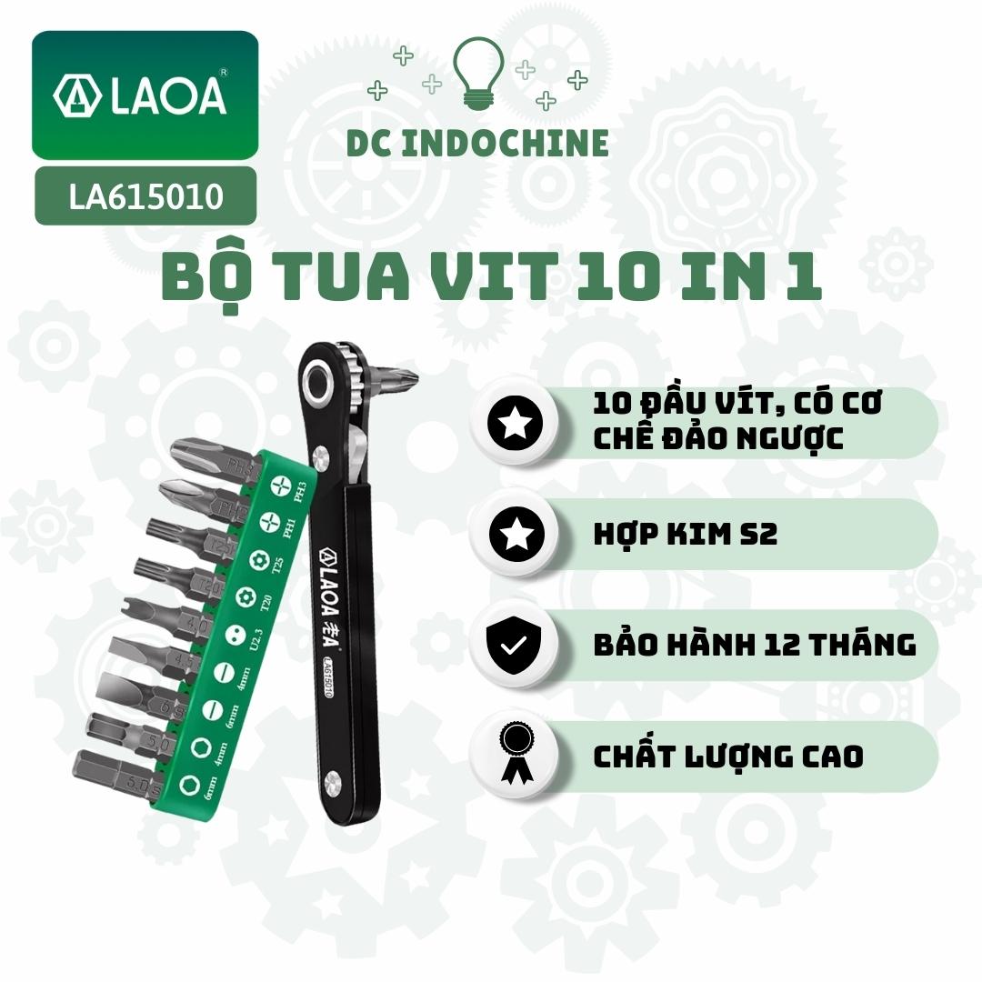 Bộ Tua vít ratchet 10 trong 1 LAOA LA615010 chuyên dụng, thiết kế đảo ngược (phù hợp cho không gian chật hẹp), hàng chính hãng