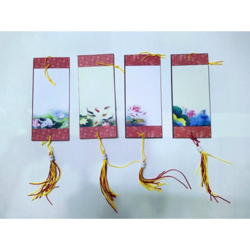 10 tờ Giấy viết thư pháp Kích thước 8x18cm Có treo dây như hìnhDùng treo mai đào, làm sự kiện, trang trí. giá 25k/10 tờ