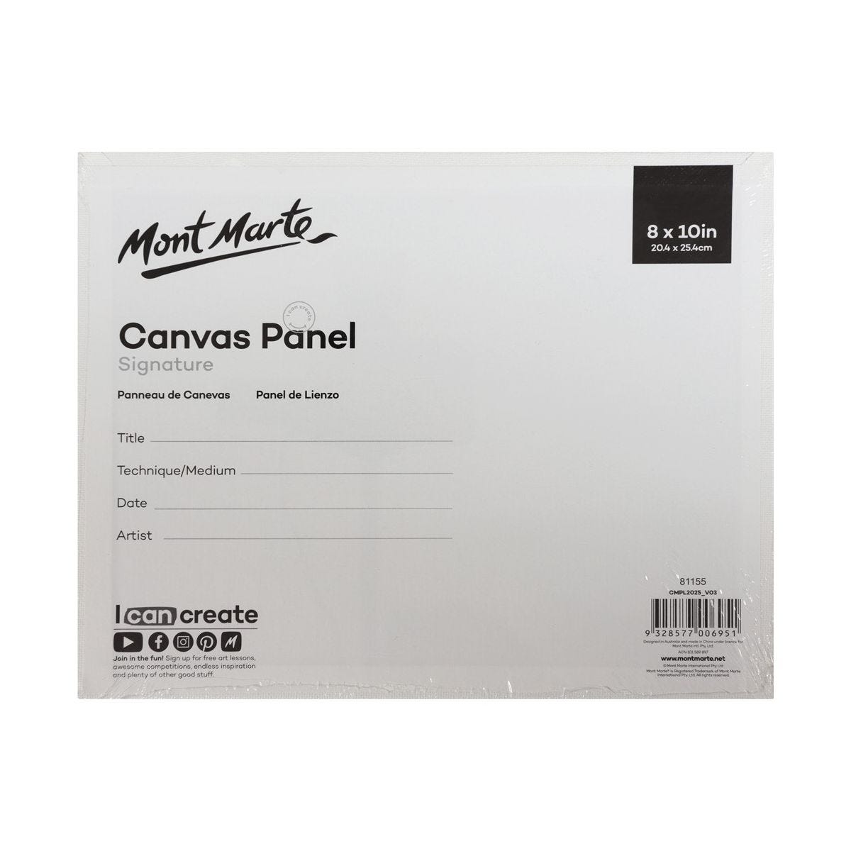 Bộ 2 Tấm Canvas Panel hiệu Mont Marte Dùng Để Vẽ Màu Acrylic 20.3x25.4cm - Canvas Panels Signature 2pc 20.3 x 25.4cm
