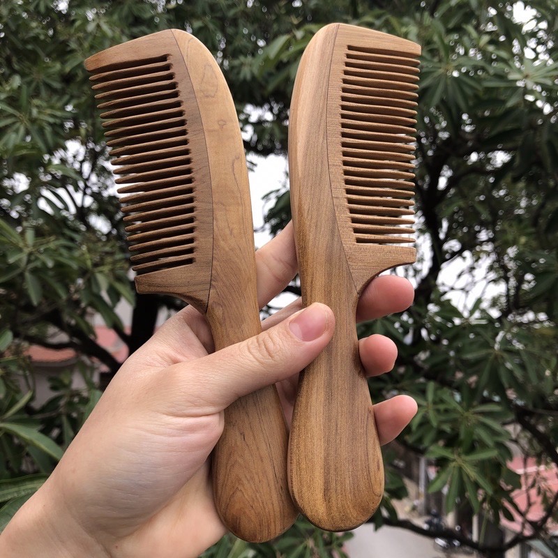 Lược gỗ thơm ghép răng có chuôi đẹp/ dáng lược châu Âu
