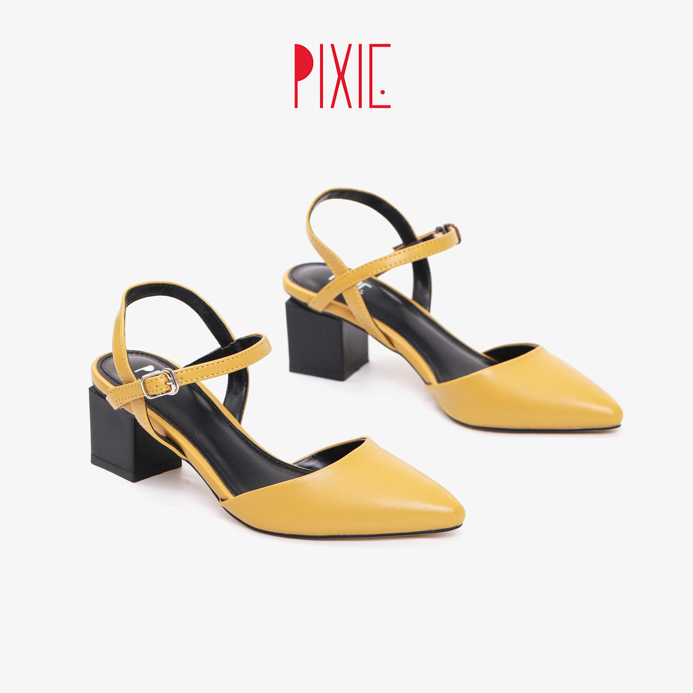 Giày Cao Gót 5cm Bít Mũi Quai Hậu Màu Nâu Pixie P125