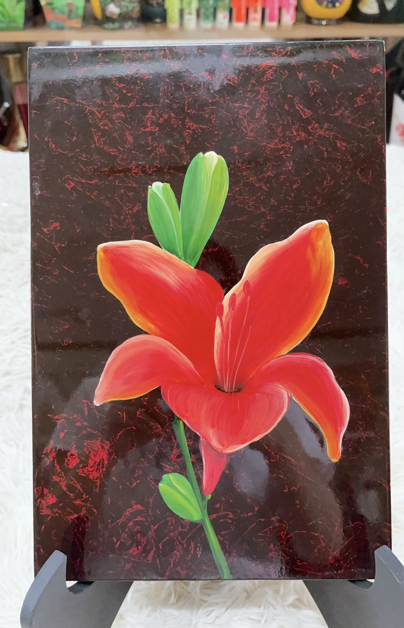 Tranh sơn mài cao cấp vẽ hoa nhiều màu sắc đa dạng mẫu mã size 20x30 cm